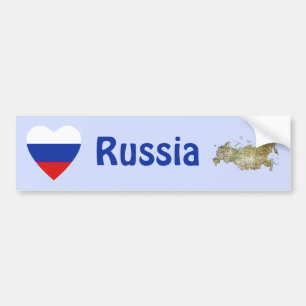 Russia Flag Heart + Map Bumper Sticker