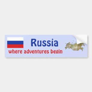 Russia Flag + Map Bumper Sticker