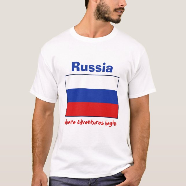 Russia Flag + Map + Text T-Shirt (Front)