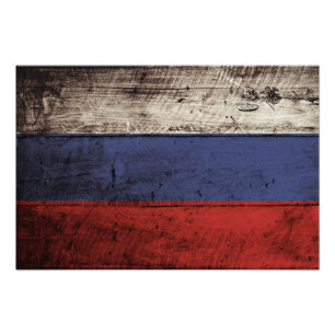 Russia Flag on Old Wood Grain Photo Print