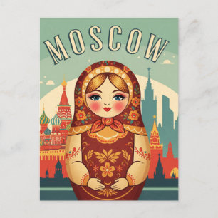 Russia Moscow Matroyshka Doll Travel Postcard