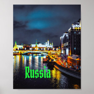 Russia or Russian Federation Moscow At Night Poster
