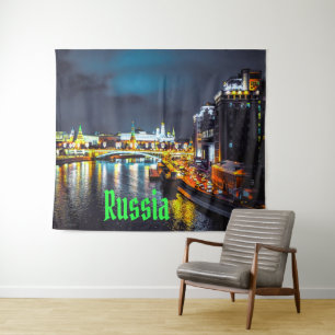 Russia or Russian Federation Moscow At Night Tapestry