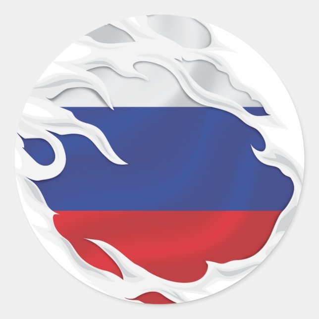 Russia Ripped Flag Classic Round Sticker (Front)