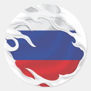 Russia Ripped Flag Classic Round Sticker
