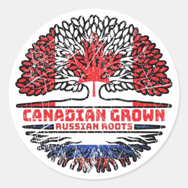 Russia Russian Canadian Canada Tree Roots Flag Classic Round Sticker (Front)