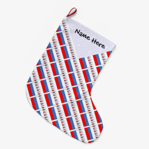 Russia Russian Flag Tiled Black Personalisation Large Christmas Stocking