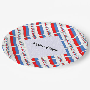 Russia Russian Flag Tiled Black Personalisation Paper Plate