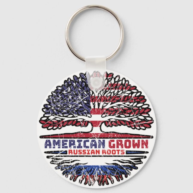 Russia Russian US American USA United States Tree Key Ring (Front)