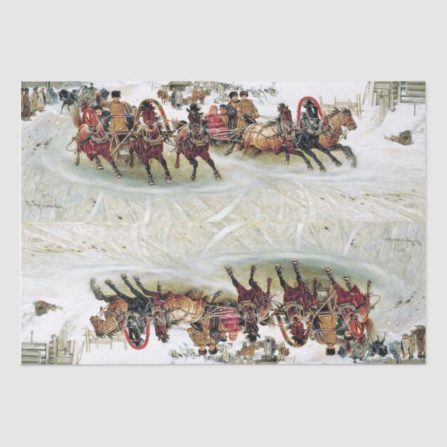 Russia Troika Horse Sleigh Snow Race Tissue Paper (Front)