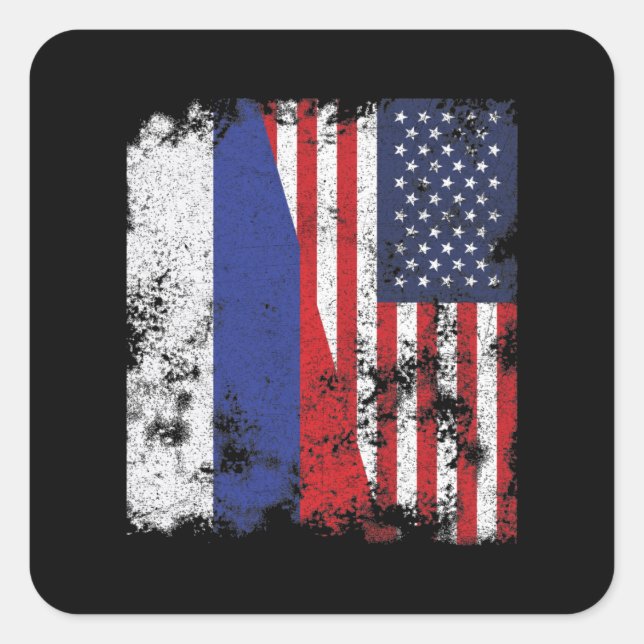Russia USA Flag - Half American Square Sticker (Front)
