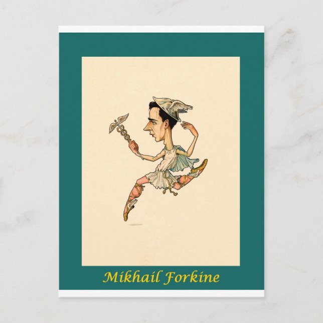 Russian Ballet Caricature ~ Mikhail Fokine Postcard (Front)