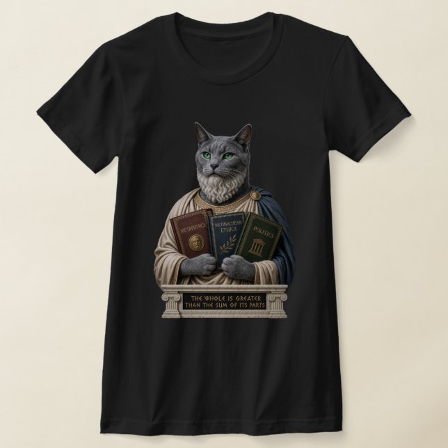 Russian Blue Aristotle Cat T-Shirt (Laydown)