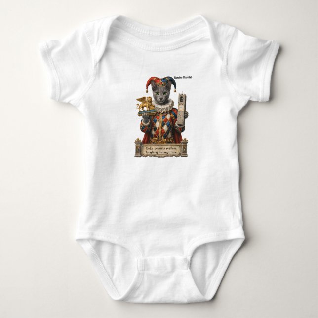 Russian Blue Arlequin Cat Baby Bodysuit (Front)