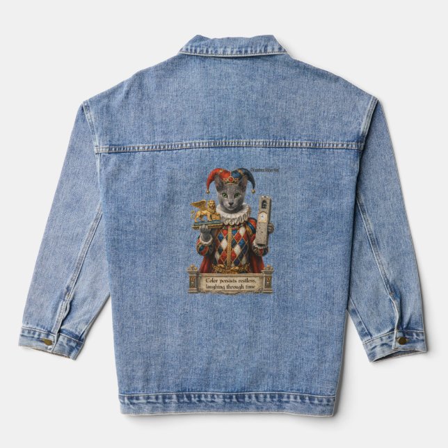 Russian Blue Arlequin Cat Denim Jacket (Back)