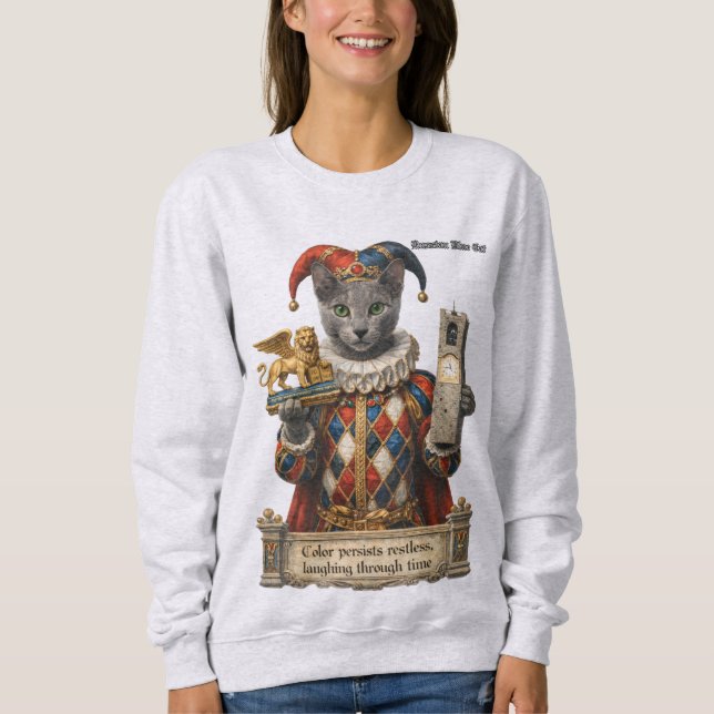 Russian Blue Arlequin Cat Sweatshirt (Front)