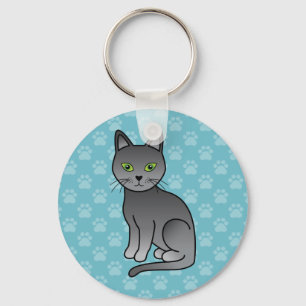 Russian Blue Breed Cartoon Cat Design Key Ring