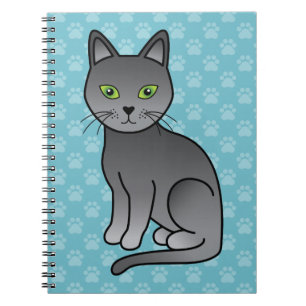 Russian Blue Breed Cat Cartoon Illustration Spiral Notebook