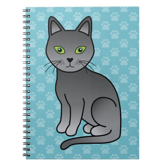 Russian Blue Breed Cat Cartoon Illustration Spiral Notebook (Front)
