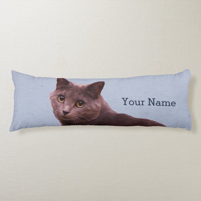 Russian Blue Cat Add Name Body Cushion (Front)