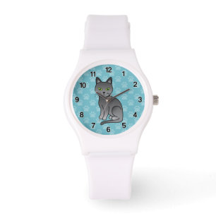 Russian Blue Cat Cartoon Drawing Watch