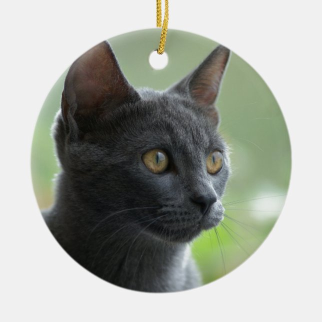 Russian Blue Cat Ceramic Tree Decoration (Front)