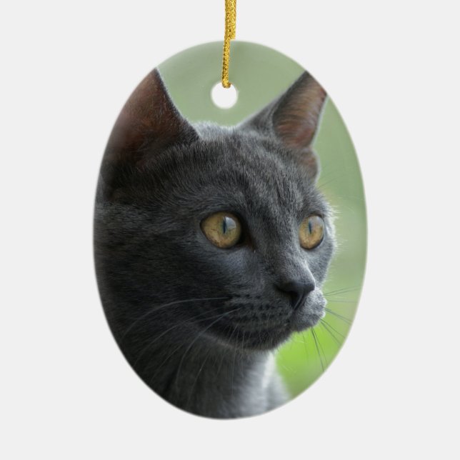 Russian Blue Cat Ceramic Tree Decoration (Front)