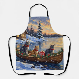 Russian Blue Cat Christmas Boat Holiday Apron