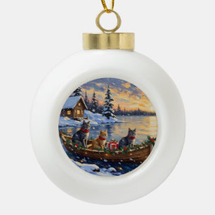 Russian Blue Cat Christmas Boat Holiday Ceramic Ball Christmas Ornament