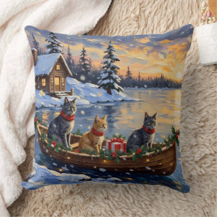 Russian Blue Cat Christmas Boat Holiday Cushion