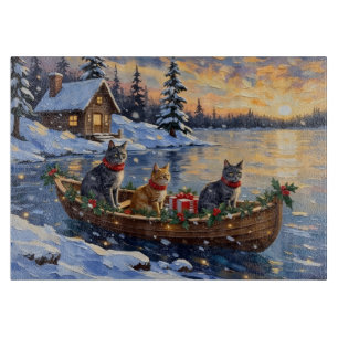 Russian Blue Cat Christmas Boat Holiday Cutting Board
