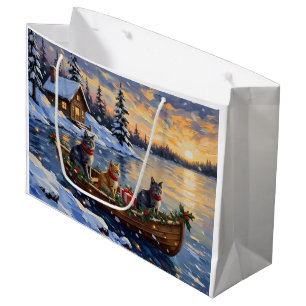 Russian Blue Cat Christmas Boat Holiday Large Gift Bag