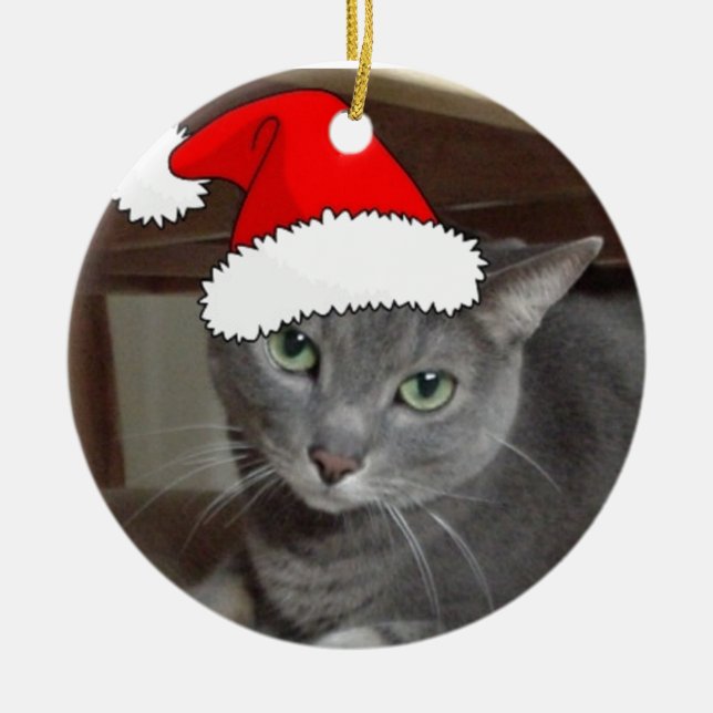 Russian Blue Cat Christmas Ceramic Tree Decoration (Front)