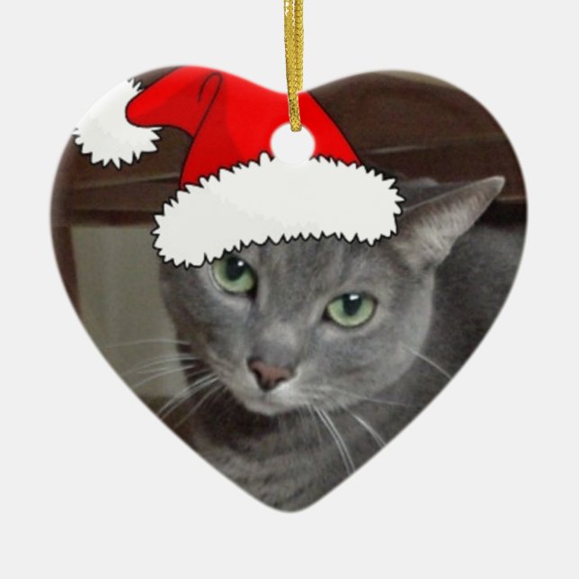 Russian Blue Cat Christmas Ceramic Tree Decoration (Front)