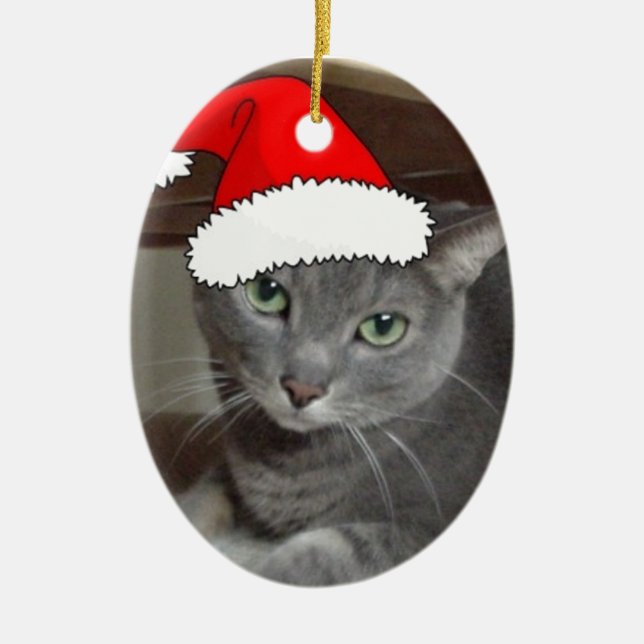 Russian Blue Cat Christmas Ceramic Tree Decoration (Front)