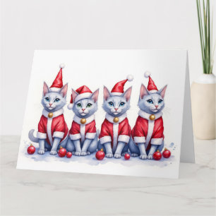 Russian Blue Cat Christmas Dress Santa Hat Card