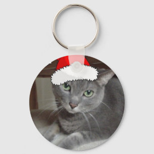 Russian Blue Cat Christmas Key Ring