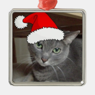 Russian Blue Cat Christmas Metal Tree Decoration