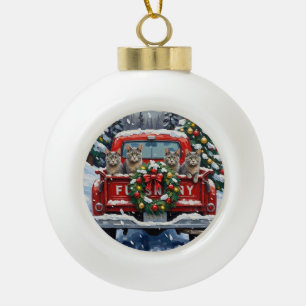 Russian Blue Cat Christmas Red Truck Holiday Ceramic Ball Christmas Ornament