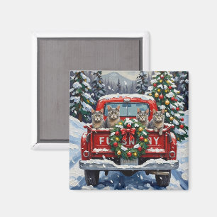 Russian Blue Cat Christmas Red Truck Holiday Magnet