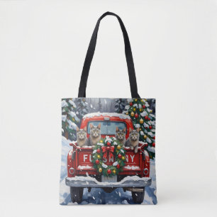 Russian Blue Cat Christmas Red Truck Holiday Tote Bag