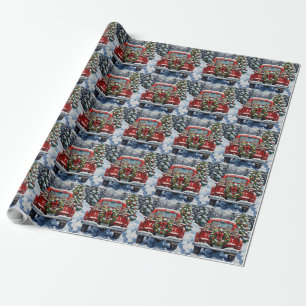 Russian Blue Cat Christmas Red Truck Holiday Wrapping Paper