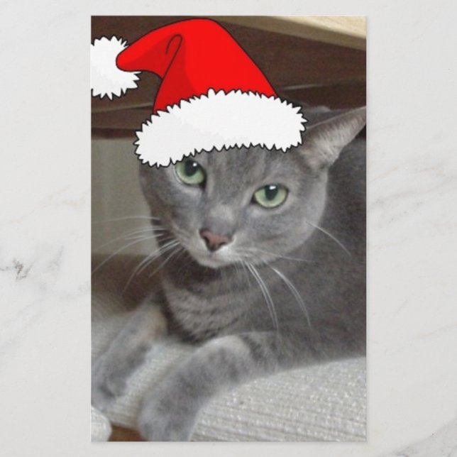 Russian Blue Cat Christmas Stationery (Front)