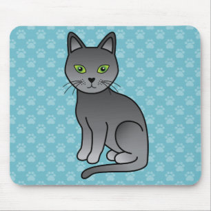 Russian Blue Cat Cute Cartoon Illustration Mouse Pad