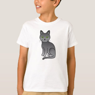 Russian Blue Cat Cute Cartoon Illustration T-Shirt