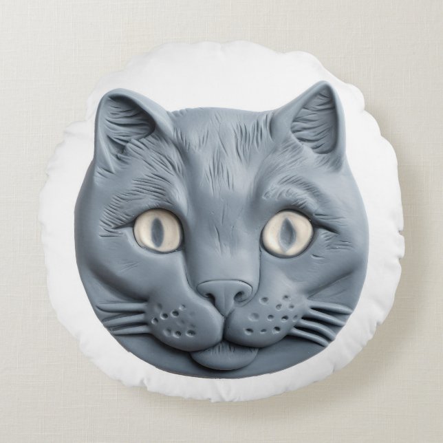 Russian Blue Cat Round Cushion (Front)