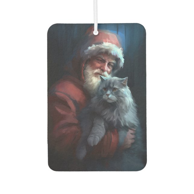 Russian Blue Cat Santa Claus Festive Christmas Car Air Freshener (Front)