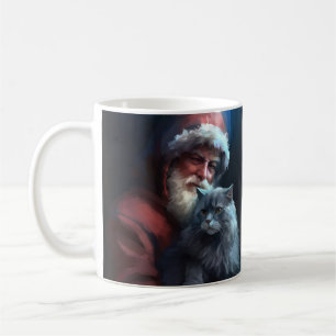 Russian Blue Cat Santa Claus Festive Christmas Coffee Mug