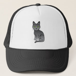 Russian Blue Cat Sitting Cute Cartoon Illustration Trucker Hat