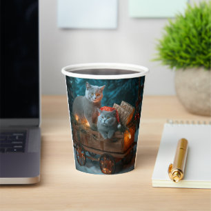 Russian Blue Cat Snowy Sleigh Christmas Decor Paper Cups